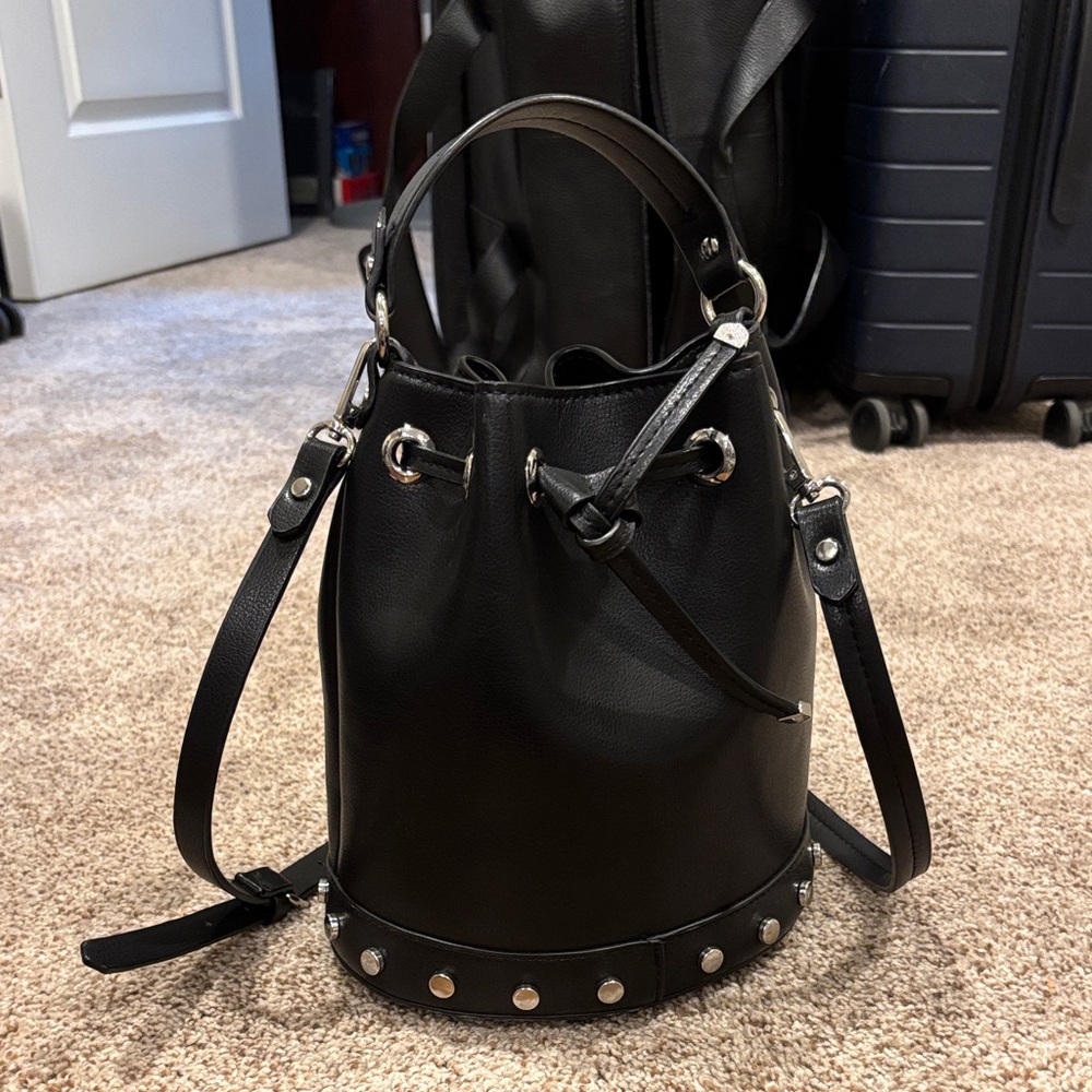 Zara Black Bucket Bag with Silver Accents